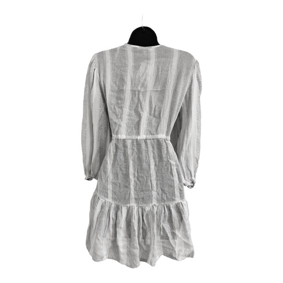Blue Island white silver metallic low cut blouson sleeve embroidered mini dress - Picture 13 of 16